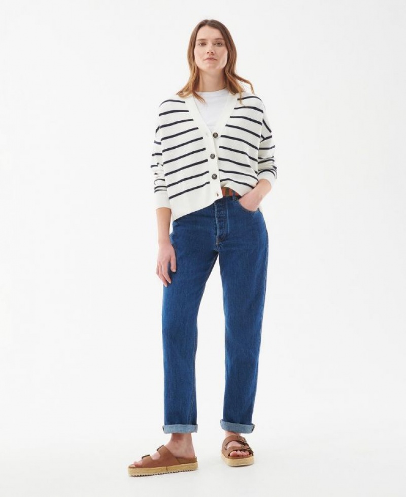 White / Navy Women Barbour Mariner Cardigan | US-5423ESHCB