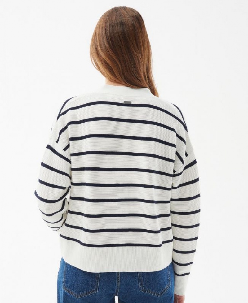 White / Navy Women Barbour Mariner Cardigan | US-5423ESHCB