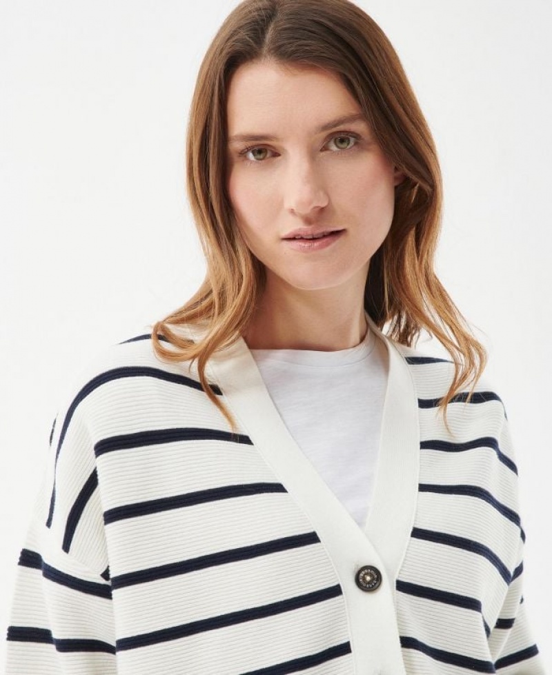 White / Navy Women Barbour Mariner Cardigan | US-5423ESHCB