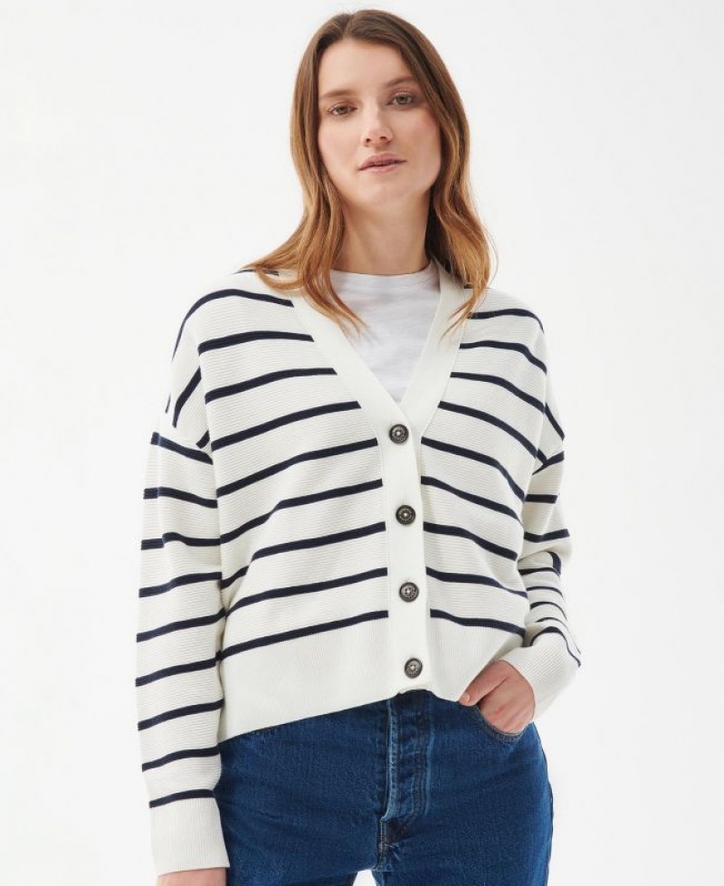 White / Navy Women Barbour Mariner Cardigan | US-5423ESHCB