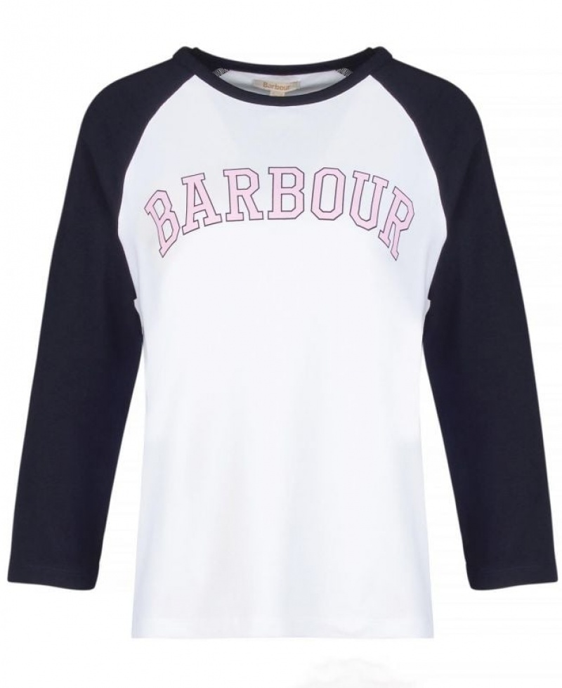 White / Navy Women Barbour Northumberland T-Shirts | US-9371AHSPV