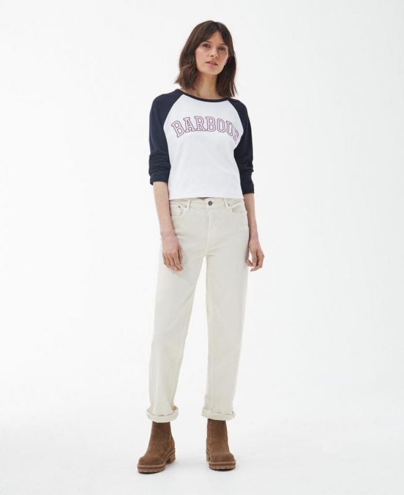 White / Navy Women Barbour Northumberland T-Shirts | US-9371AHSPV