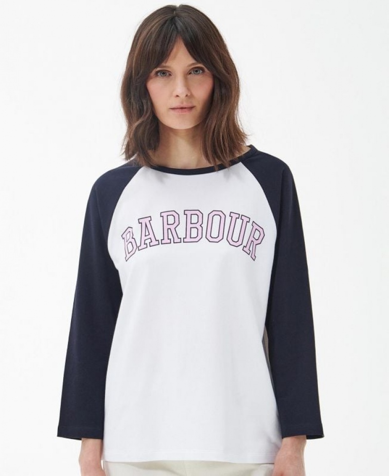 White / Navy Women Barbour Northumberland T-Shirts | US-9371AHSPV