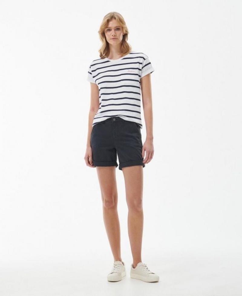 White / Navy Women Barbour Otterburn Stripe T-Shirts | US-7803WGAZB