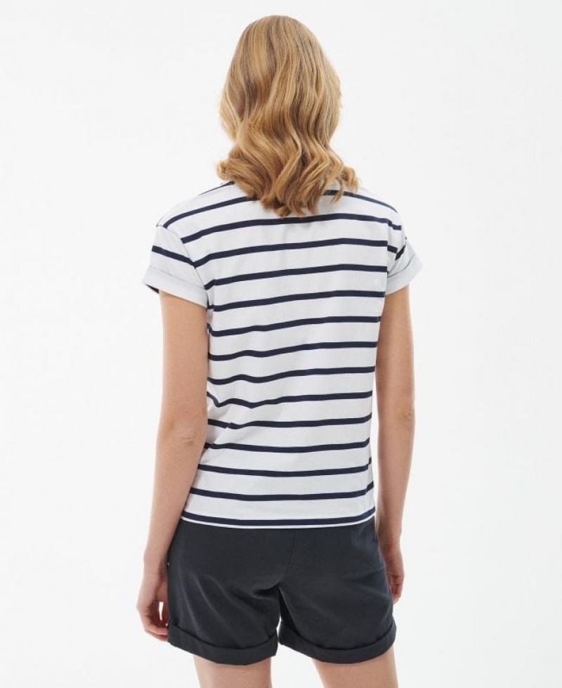 White / Navy Women Barbour Otterburn Stripe T-Shirts | US-7803WGAZB