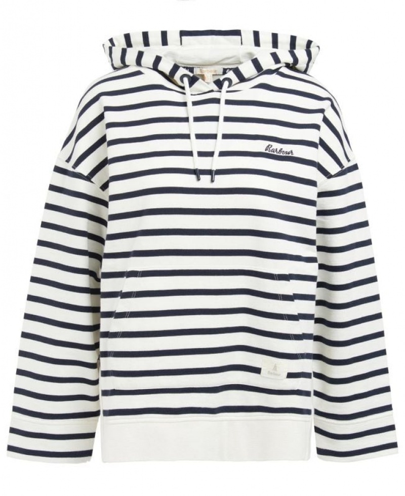 White / Navy Women Barbour Thistle Hoodie | US-0864YXKQU