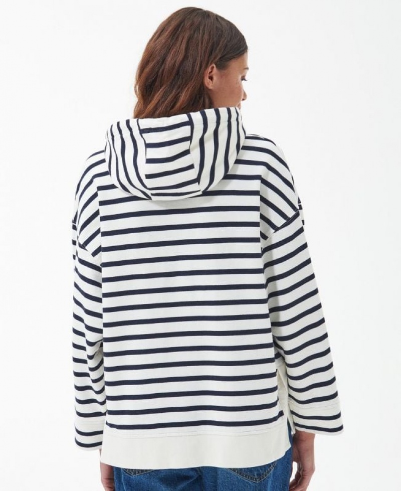 White / Navy Women Barbour Thistle Hoodie | US-0864YXKQU