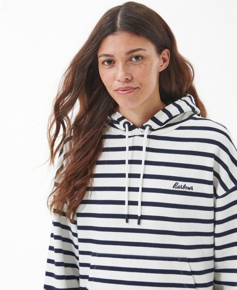 White / Navy Women Barbour Thistle Hoodie | US-0864YXKQU