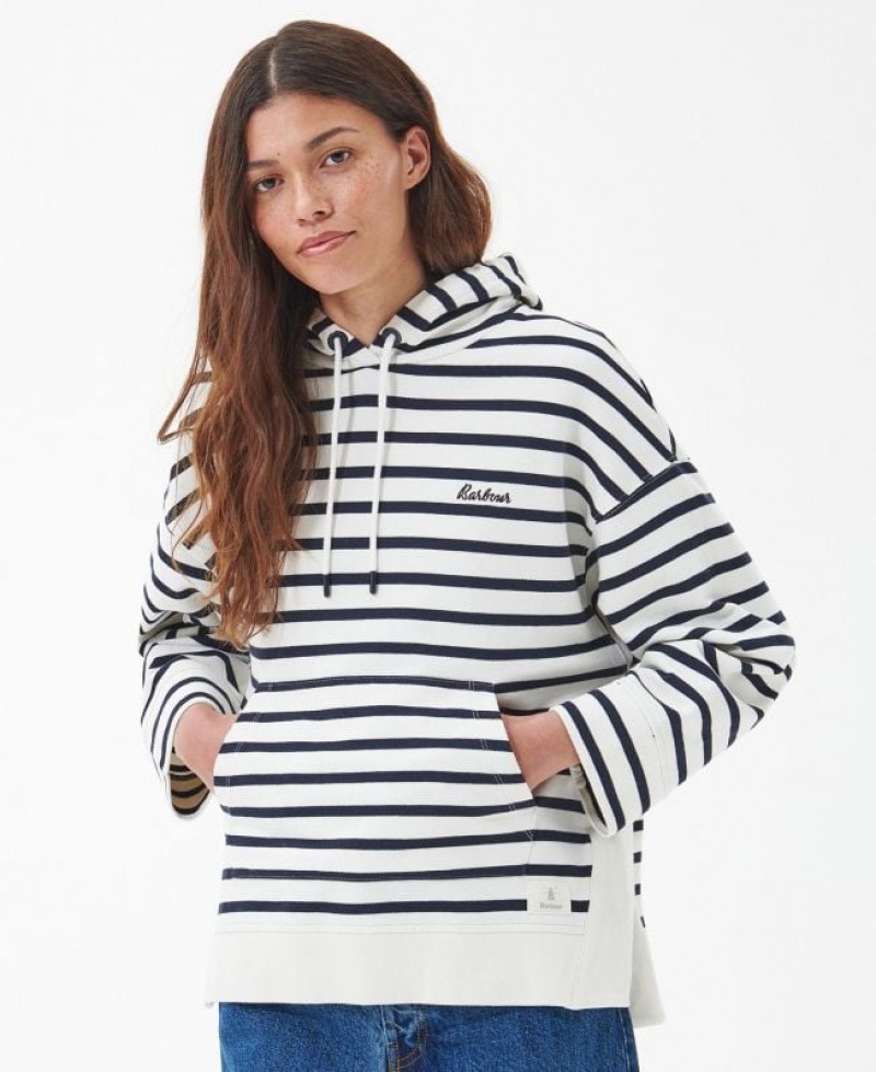 White / Navy Women Barbour Thistle Hoodie | US-0864YXKQU