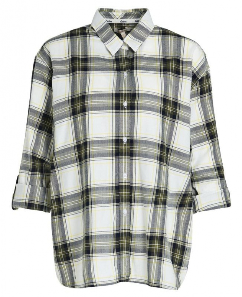 White / Olive Women Barbour Bethwin Shirts | US-1267EWYGA