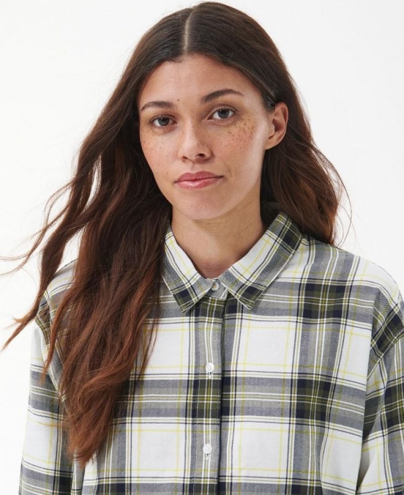 White / Olive Women Barbour Bethwin Shirts | US-1267EWYGA