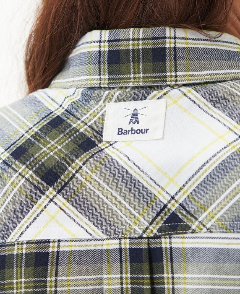 White / Olive Women Barbour Bethwin Shirts | US-1267EWYGA