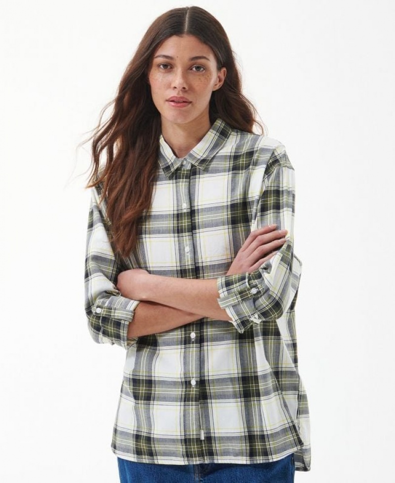 White / Olive Women Barbour Bethwin Shirts | US-1267EWYGA