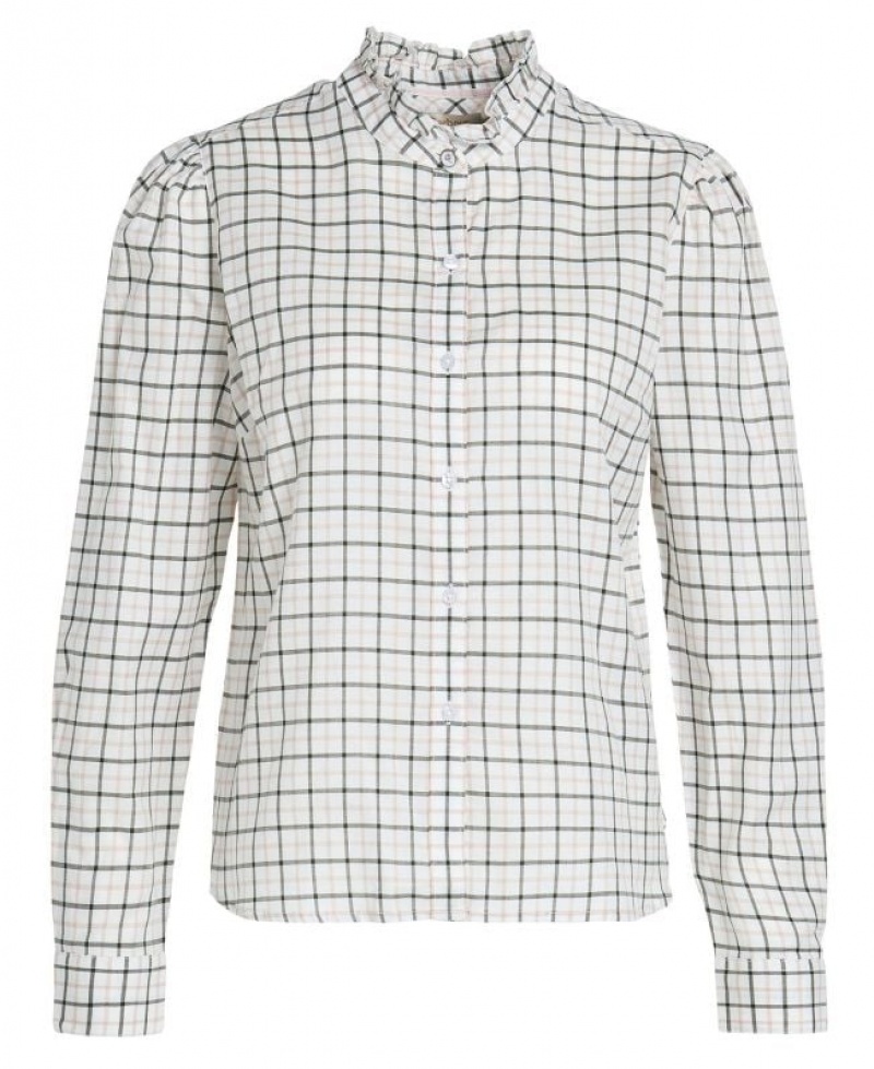 White / Olive Women Barbour Daffodil Shirts | US-3864QXYHC