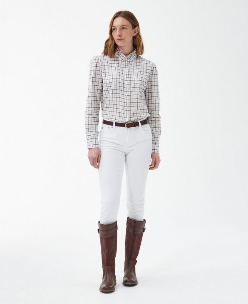 White / Olive Women Barbour Daffodil Shirts | US-3864QXYHC