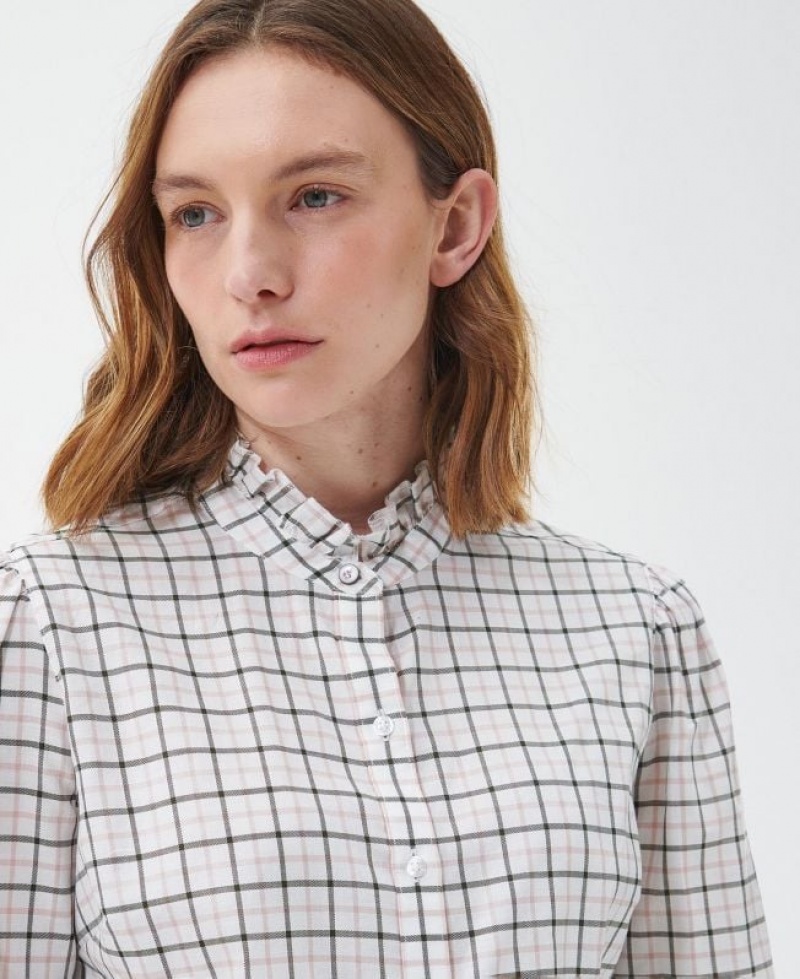 White / Olive Women Barbour Daffodil Shirts | US-3864QXYHC