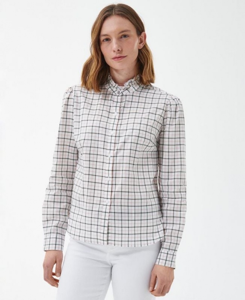 White / Olive Women Barbour Daffodil Shirts | US-3864QXYHC