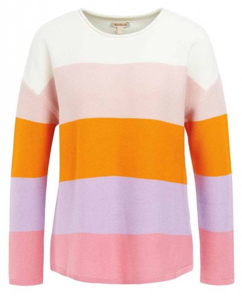 White / Orange / Rose Women Barbour Mariner Striped Knitted Sweater | US-7426SZFCE