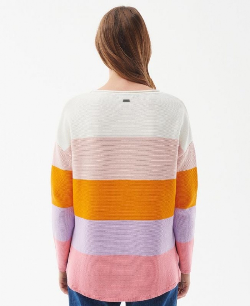 White / Orange / Rose Women Barbour Mariner Striped Knitted Sweater | US-7426SZFCE