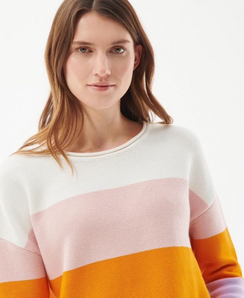 White / Orange / Rose Women Barbour Mariner Striped Knitted Sweater | US-7426SZFCE