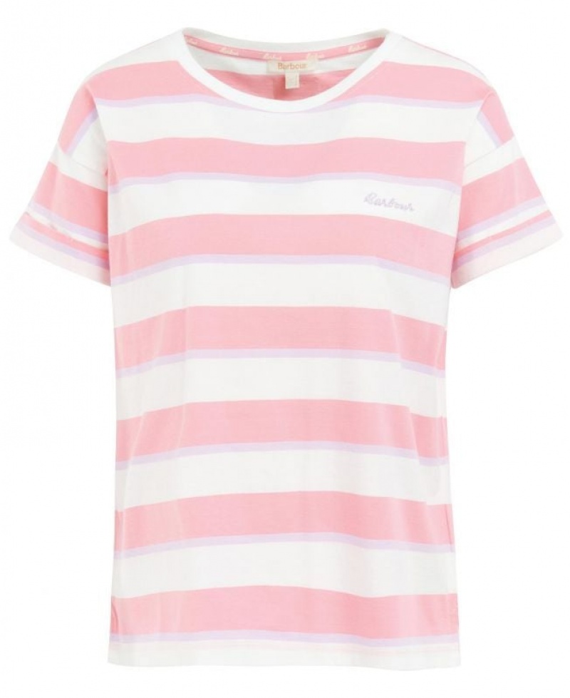 White / Pink Women Barbour Acanthus T-Shirts | US-1098PIKND