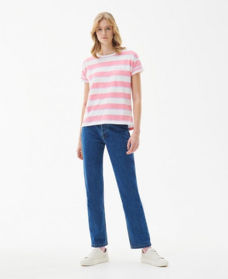 White / Pink Women Barbour Acanthus T-Shirts | US-1098PIKND