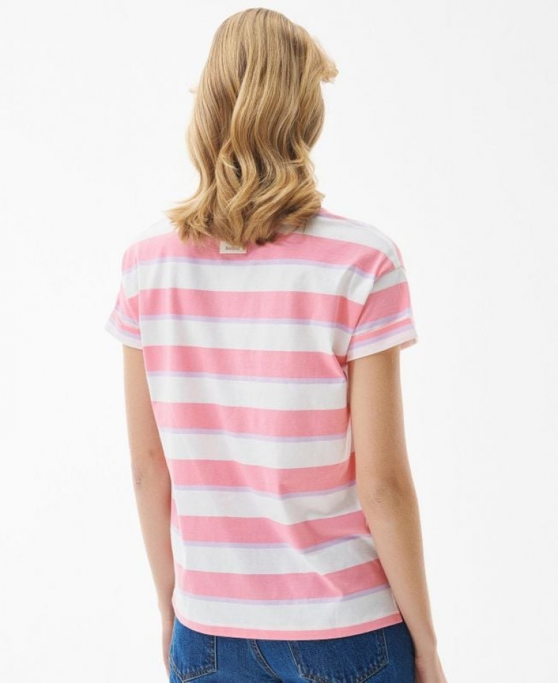 White / Pink Women Barbour Acanthus T-Shirts | US-1098PIKND