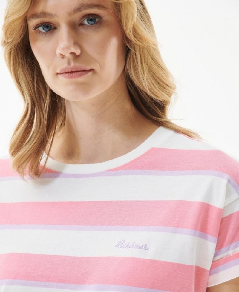 White / Pink Women Barbour Acanthus T-Shirts | US-1098PIKND