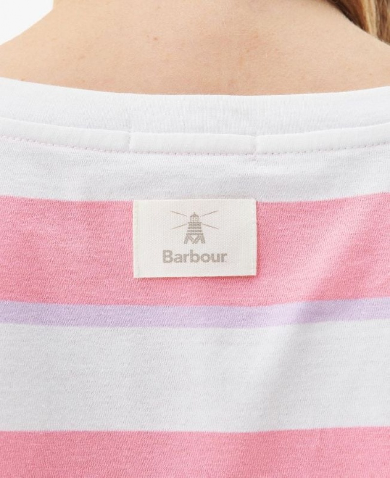 White / Pink Women Barbour Acanthus T-Shirts | US-1098PIKND