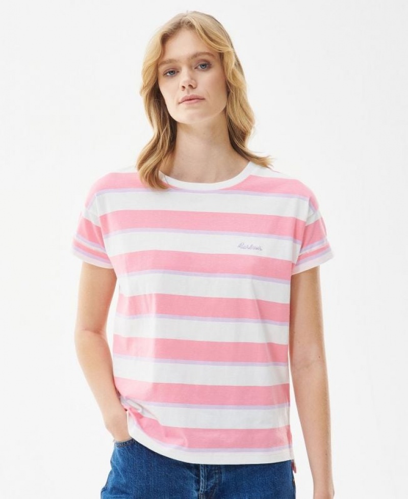 White / Pink Women Barbour Acanthus T-Shirts | US-1098PIKND