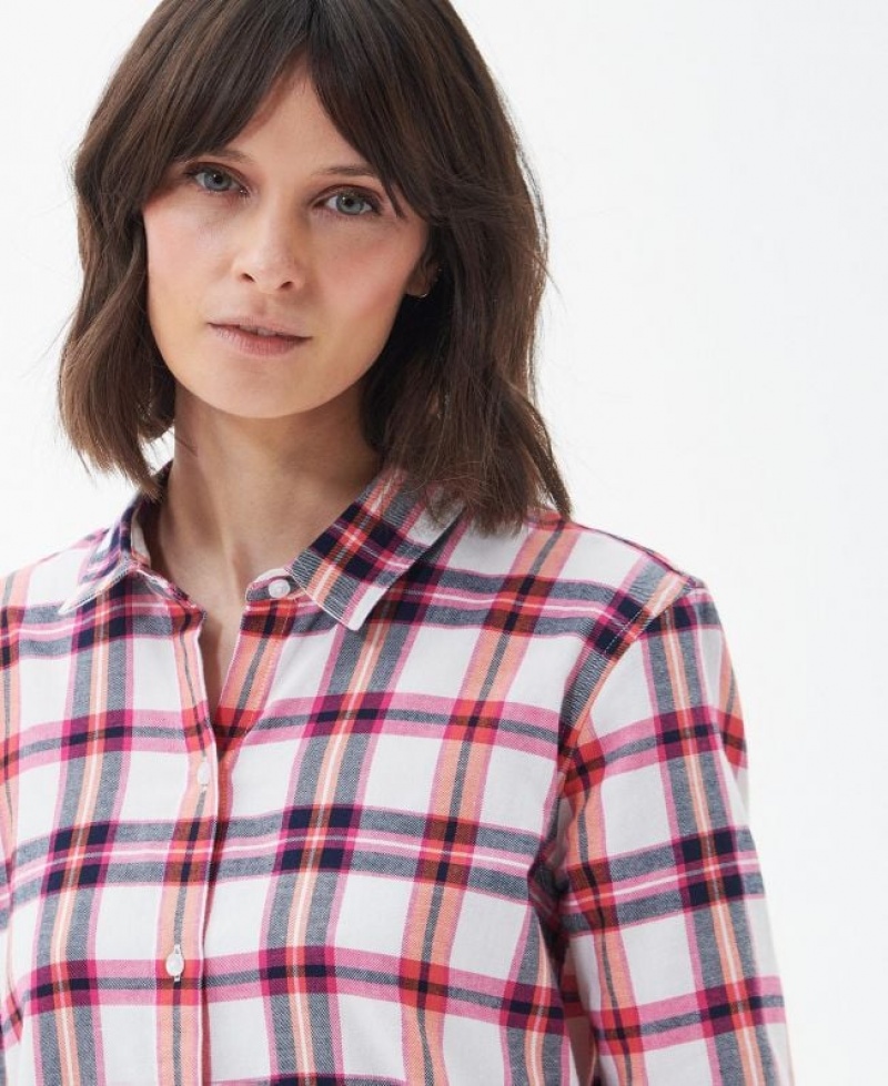 White / Pink / Orange Women Barbour Windbound Shirts | US-5461YXFKP