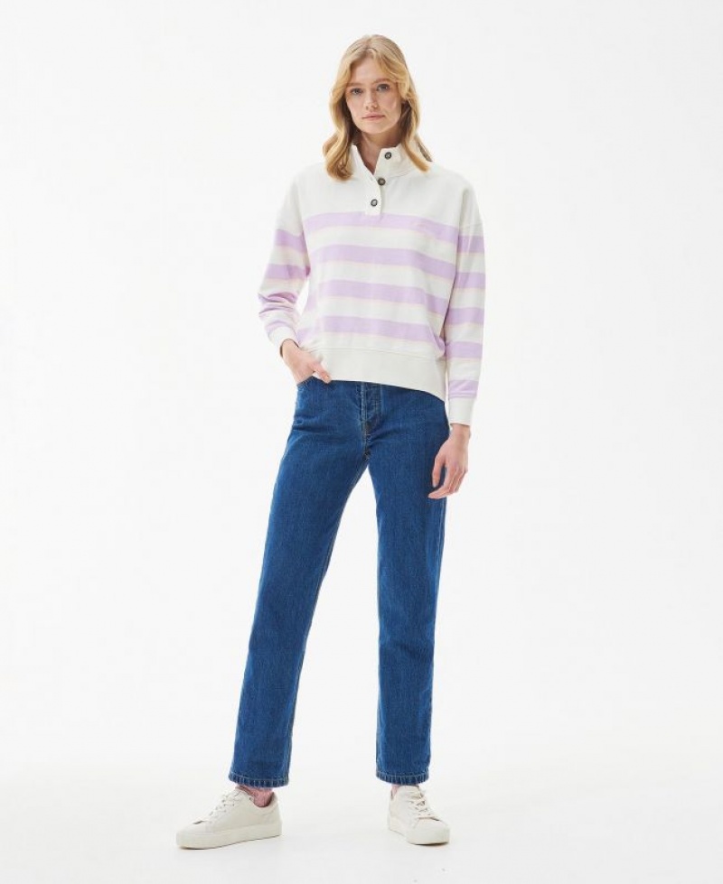 White / Purple Women Barbour Snapdragon Sweatshirt | US-8579FMBZI