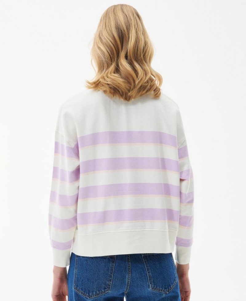 White / Purple Women Barbour Snapdragon Sweatshirt | US-8579FMBZI