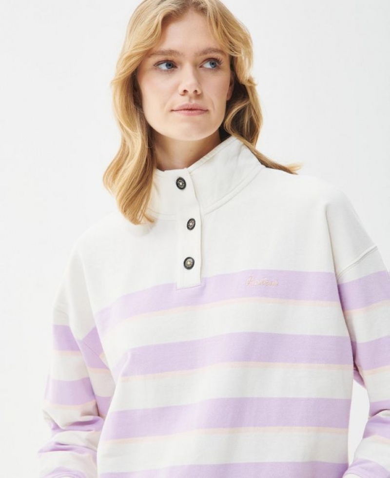 White / Purple Women Barbour Snapdragon Sweatshirt | US-8579FMBZI