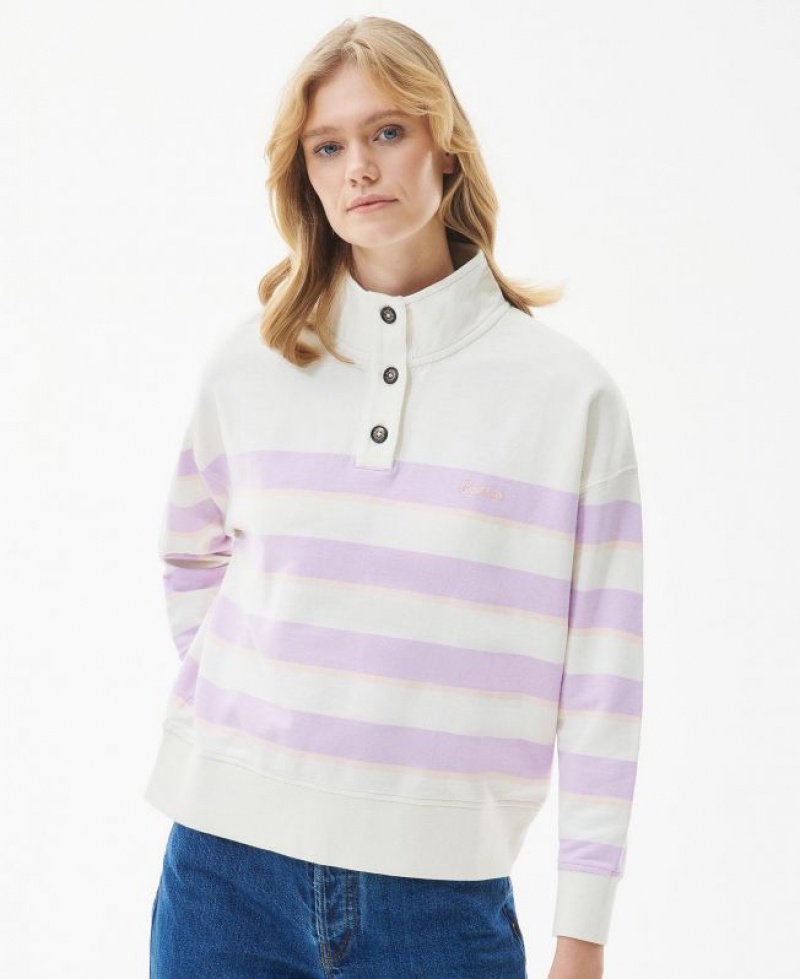 White / Purple Women Barbour Snapdragon Sweatshirt | US-8579FMBZI