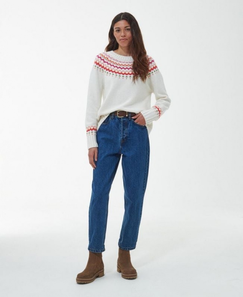 White / Red Women Barbour Tidal Knitted Sweater | US-0438TQUHW