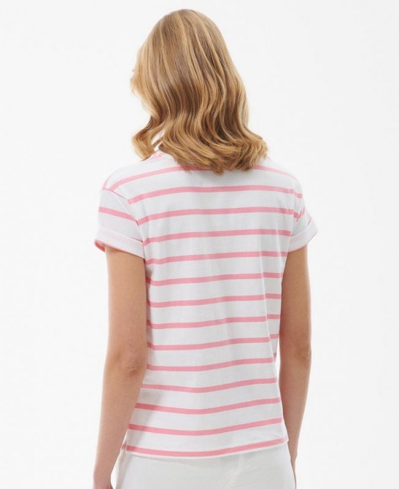 White / Rose Women Barbour Otterburn Stripe T-Shirts | US-3291KLGNO