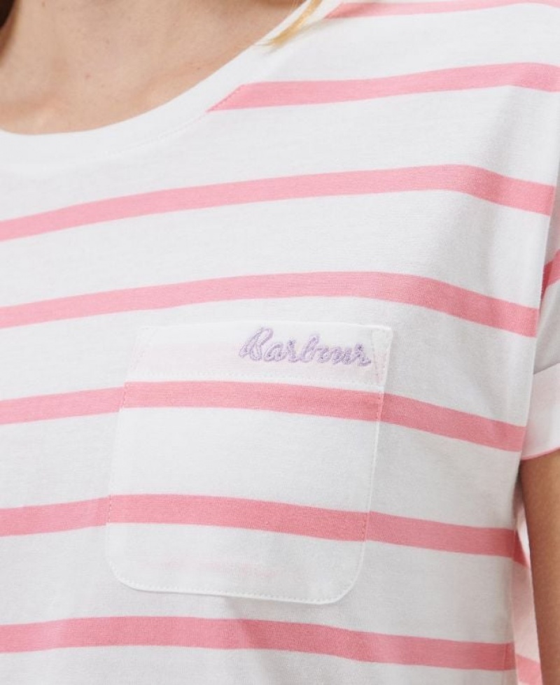 White / Rose Women Barbour Otterburn Stripe T-Shirts | US-3291KLGNO