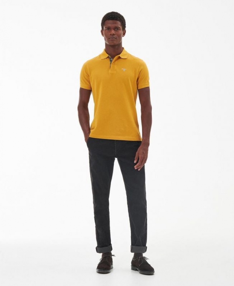 Yellow Men Barbour Cotton Polo Shirt | US-3564IOAPF