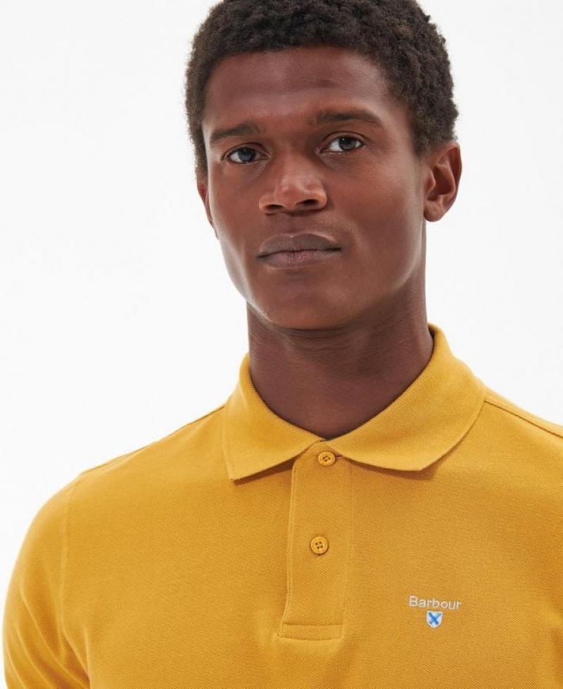 Yellow Men Barbour Cotton Polo Shirt | US-3564IOAPF