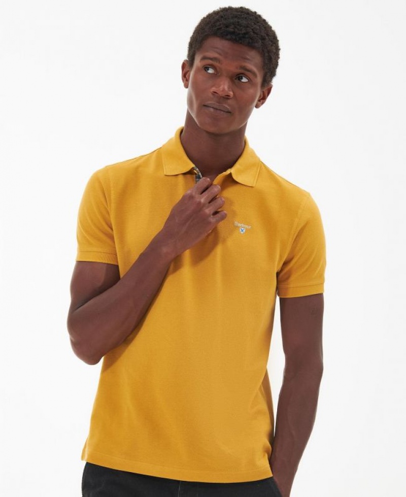 Yellow Men Barbour Cotton Polo Shirt | US-3564IOAPF