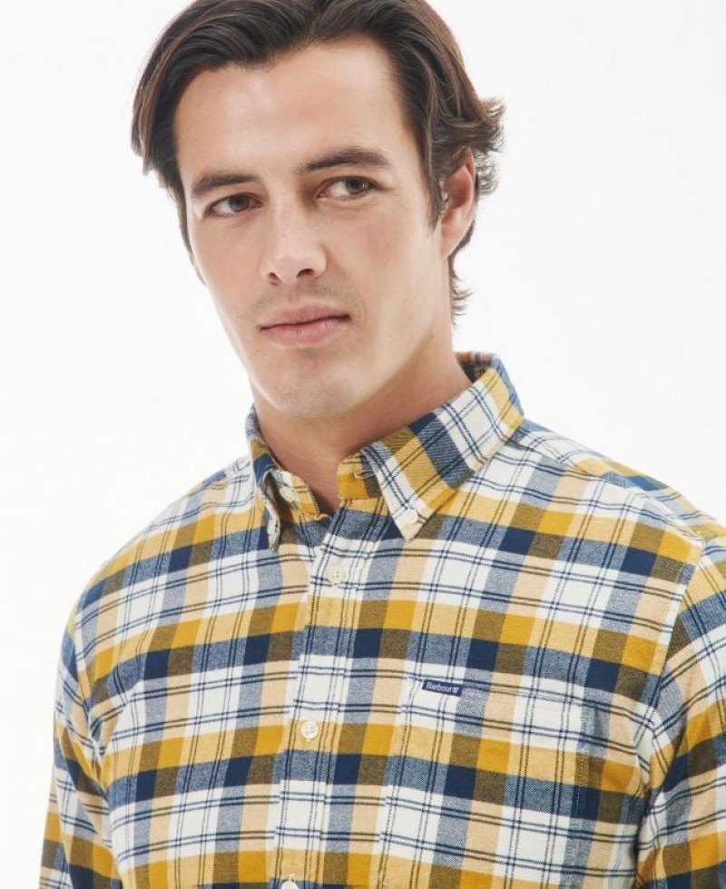 Yellow / Navy Men Barbour Stonewell Tailored Shirts | US-5184HGDUY