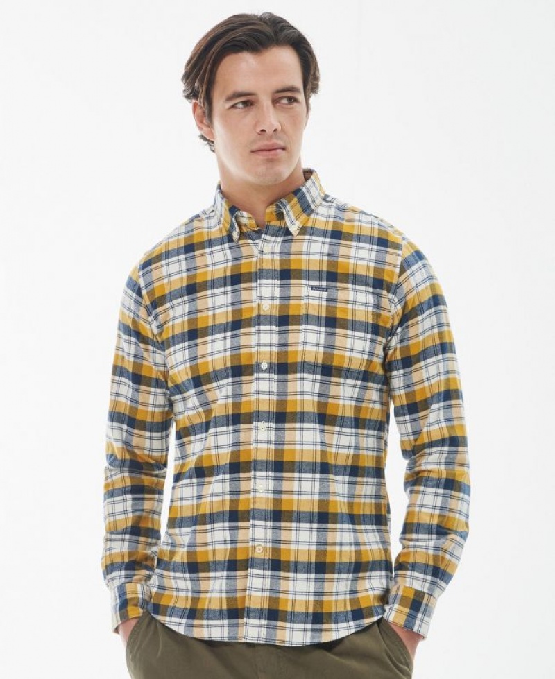 Yellow / Navy Men Barbour Stonewell Tailored Shirts | US-5184HGDUY